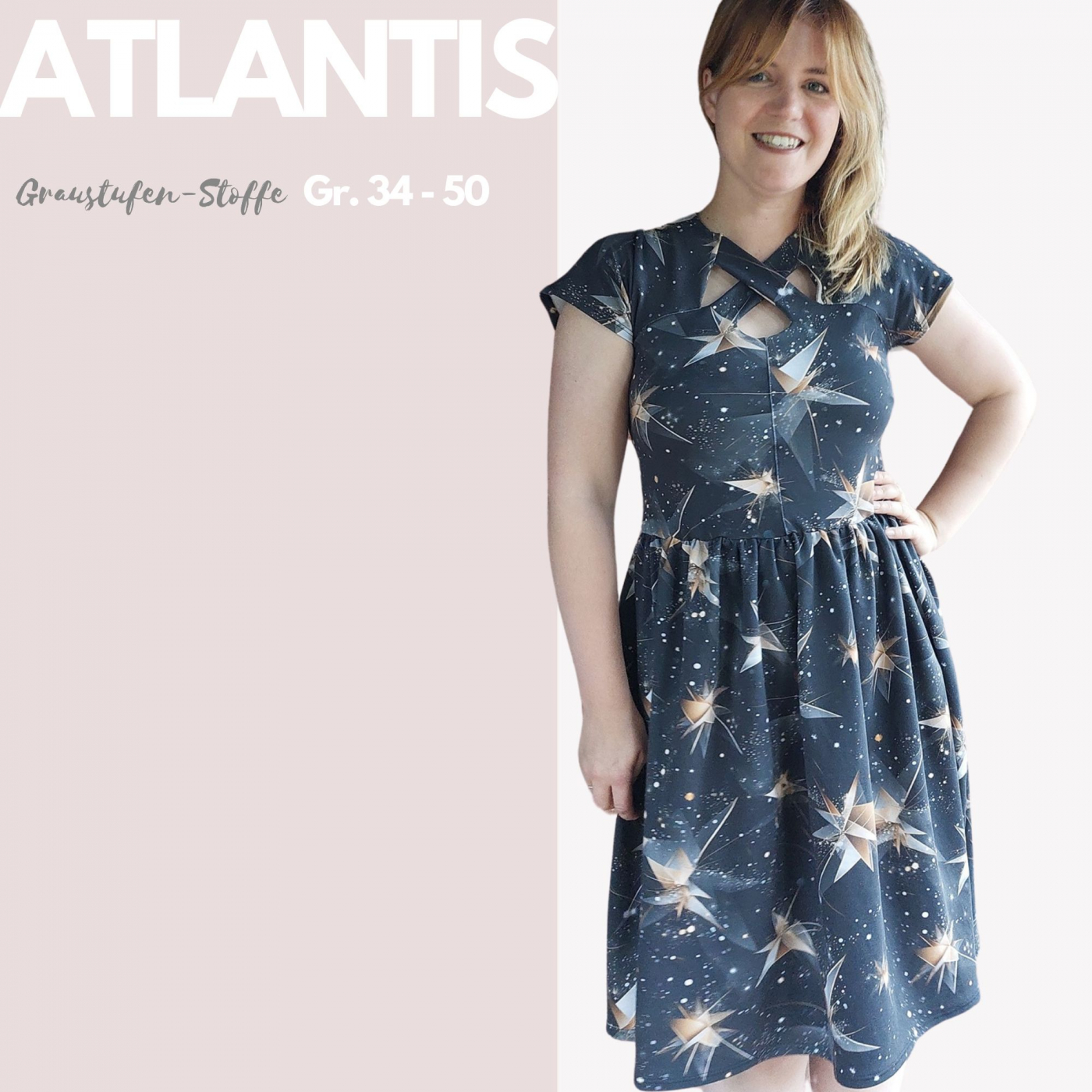 Papierschnittmuster: Kleid Atlantis, Damenkleid mit besonderen Ausschnitt  in den Gr. 34-50